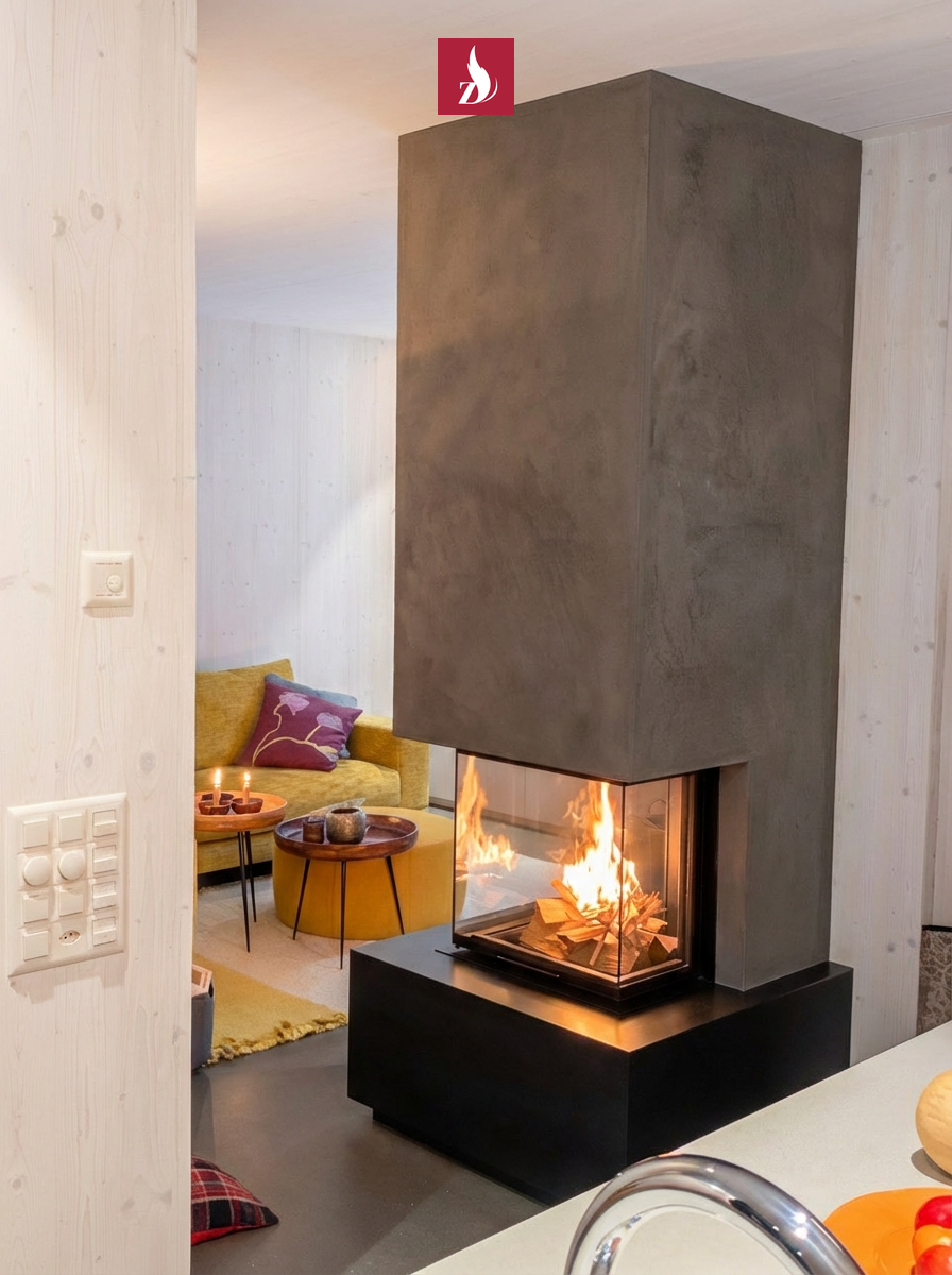 Diese von Zweifel Ofenbau massgefertigte Feuerstelle ist ein Statement für modernes Design und behagliche Wärme. Die klare Linienführung und die hochwertige Verarbeitung fügen sich nahtlos in das Ambiente ein, während das faszinierende Flammenspiel für eine entspannende Atmosphäre sorgt.